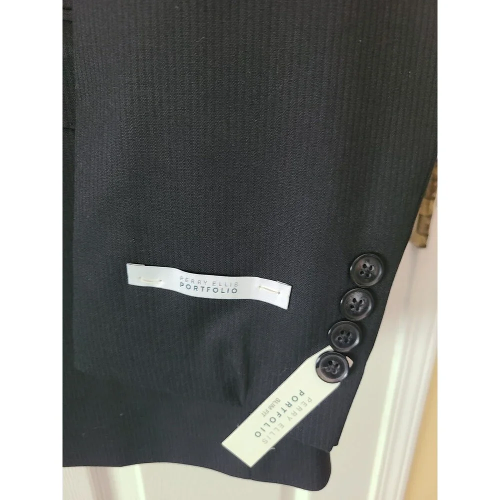 New Perry Ellis Black Blazer coat jacket Slim Fit Cut Suit 46 L Jacket Mens $260